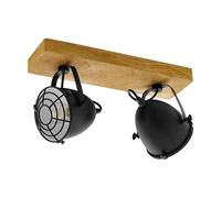 Eglo lámpara de techo Gatebeck, lámpara de techo vintage de 2 luces, estilo industrial y retro, foco de techo de acero negro y madera natural, lámpara para salón y cocina con casquillo E14