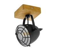 Eglo lámpara de techo Gatebeck, lámpara de techo vintage de una luz, estilo industrial y retro, foco de techo de acero negro y madera natural, lámpara para salón y cocina con casquillo E14