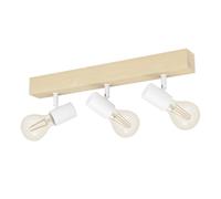 Eglo lámpara de techo Townshend 3, 3 focos vintage de techo en diseño industrial, estilo retro de acero y madera, color blanco, marrón, bombilla E27, certificado FSC