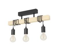 Eglo Lámpara de techo TOWNSHEND, 3 bombillas de estilo industrial, lámpara de suspensión retro de acero y madera, negro, marrón, casquillo E27, certificado FSC