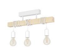 Eglo lámpara de techo Townshend, lámpara de techo vintage de 3 focos en diseño industrial, lámpara colgante retro de acero y madera, blanco, marrón, portalámparas E27, certificado FSC