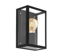 EGLO Lámpara exterior de pared ALAMONTE 1, lámpara exterior con 1 bombilla, lámpara de pared de acero galvanizado, color negro, vidrio transparente, versión E27, IP44