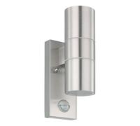 EGLO lámpara exterior de pared LED Riga 5, lámpara exterior con 2 bombillas | con sensor de movimiento incluido, lámpara de pared con sensor, de acero inoxidable y vidrio, color plata, IP44