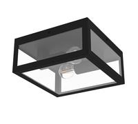 Eglo Lámpara exterior de techo ALAMONTE 1, lámpara exterior con 2 bombillas, lámpara de techo de acero galvanizado, color negro, vidrio transparente, versión E27, IP44