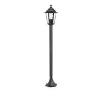 Eglo Laterna 4 Lámpara de pie para exterior de 1 foco, lámpara de aluminio fundido en negro y cristal en transparente, casquillo E27, IP44