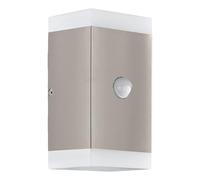EGLO LED Afuena Lámpara de pared Carpinera, 2 lámparas exteriores de llama con detector de movimiento, sensor de anochecer, luz de pared de acero inoxidable, Cálida blanca, GU10, IP44