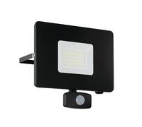 Eglo LED foco exterior Faedo 3, 1 luz exterior de llama in etector de movimiento, foco de pared con sensor de aluminio, color: negro, cristal: transparente, 50 W, IP44