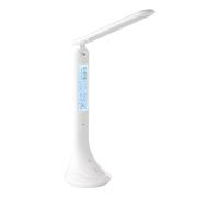 Eglo LED lámpara de mesa Coluccia, lámpara de mesilla de noche con despertador y termómetro, táctil regulable en pasos, plástico en blanco, blanco neutro