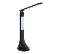 Eglo LED lámpara de mesa Coluccia, lámpara de mesilla de noche con despertador y termómetro, táctil regulable por pasos, lámpara de escritorio de plástico en negro, blanco neutro