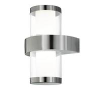 EGLO LED lámpara de pared exterior Beverly 1, lámpara exterior de 2 luces | aplique de acero inoxidable plateado y plástico blanco, IP44