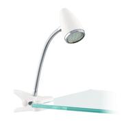 Eglo LED Lámpara de pinza Riccio 1, iluminación con brazo flexible, foco | de pinza de plástico blanco y metal cromado, con pinza y interruptor, incluye bombilla GU10 luz cálida