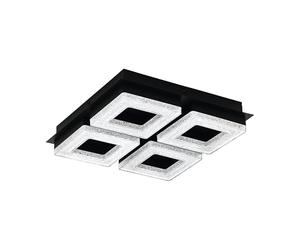 Eglo LED lámpara de techo Fradelo 1, lámpara de techo de 4 llamas, lámpara | de salón de metal, plástico en negro, cristal en claro, lámpara de dormitorio angular, LEDs blanco cálido, 28 cm