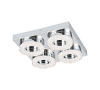EGLO LED lámpara de techo Fradelo, 4 luces moderna, para salón, metal | y plástico cromado, cristal claro, lámpara redonda para dormitorio, LEDs blanco cálido, 28 x 28 cm