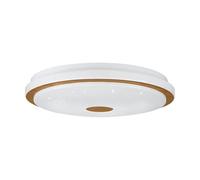 Eglo LED lámpara de techo Lanciano 1, luz regulable con mando a distancia, iluminación de techo con efecto cristal metálica, madera y plástico en blanco y marrón, Ø 40 cm