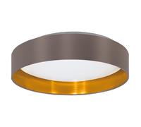 Eglo LED lámpara de techo Maserlo 2, luminaria de techo textil, pendiente de techo de salón de tela en oro y capuchino, plástico en blanco, blanco cálido, Ø 38 cm