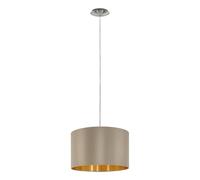 Eglo Maserlo Lámpara colgante textil de 1 foco, lámpara colgante de metal plateado y tela de color topo, dorada, casquillo E27, diámetro de 38 cm