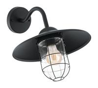 Eglo Aplique de pared Melgoa - 1 foco, acero galvanizado negro, cristal transparente, E27, IP44