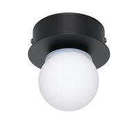 Eglo Mosiano Lámpara LED de techo, pequeña lámpara de techo de baño en forma de bola, lámpara de baño de metal en negro y cristal en blanco, iluminación de techo blanco cálido, IP44, diámetro 11 cm
