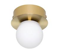 Eglo Mosiano Lámpara LED de techo, pequeña lámpara de techo de baño | en forma de bola, lámpara de baño de metal en latón y cristal en blanco, iluminación de techo blanco cálido, IP44, Ø 11 cm