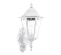 EGLO Navedo Lámpara de pared para exterior, aplique de exterior | con detector de movimiento y sensor incluidos, fabricado en aluminio fundido y cristal, color: blanco, casquillo: E27, IP44