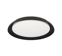Eglo Penjamo 1 Plafón LED de techo redondo, adecuado para colocar en el salón y el pasillo, metal negro, plástico en color blanco y madera con acabado de efecto roble, luz blanca cálida, Ø 46,5 cm