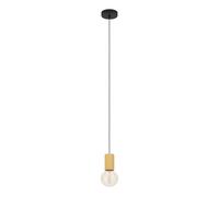 Eglo Pozueta 1 Lámpara colgante sobre mesa de comedor, casquillo E27 con cable, FSC100HB, metal en negro y madera al natural, lámpara colgante con cable, Ø 6,5 cm