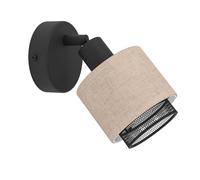 Eglo Rosley Lámpara de pared, lámpara de pared para interiores con foco giratorio, foco de pared de tejido en metal natural y negro, para salón y dormitorio, casquillo E14
