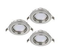 Eglo Set de 3 focos empotrables Peneto, conjunto de luces de acero en níquel mate, 3 luminarias empotrables con casquillo GU10, bombillas LED incluidas, foco plano y orientable, Ø 8,7 cm