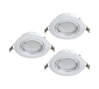 Eglo Set de 3 focos empotrables Peneto, conjunto de spots de acero en blanco, 3 luces empotrables con casquillo GU10, bombillas LED incluidas, foco plano y orientable, Ø 8,7 cm