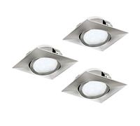 Eglo Set de 3 focos LED empotrables Pineda, spots LED de plástico, 3 luces empotrables en níquel mate, focos LED planos y orientables, set de focos empotrables luz cálida, Lx An 8,4 cm