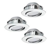 Eglo Set de 3 focos LED empotrables Pineda, spots LED de plástico, 3 luces empotrables LED en color cromo, focos LED planos y orientables, set de focos empotrables luz cálida, Ø 8,4 cm