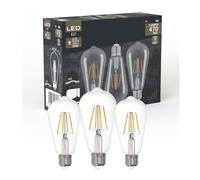 Eglo set de 3 lámparas de filamento LED con casquillo E27, bombillas vintage Edison transparentes, 4 vatios cada una, bombilla blanco cálido, 2700 K, 470 lúmenes, bombilla retro ST64, Ø 6,4 cm