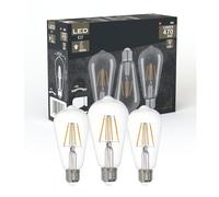 Eglo set de 3 lámparas de filamento LED con casquillo E27, bombillas vintage Edison transparentes, 4 vatios cada una, bombilla blanca neutra, 4000 K, 470 lúmenes, bombilla retro ST64, Ø 6,4 cm