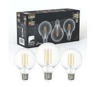 Eglo set de 3 lámparas de filamento LED con casquillo E27, bombillas vintage Edison transparentes, 4 vatios cada una, bombillas globo blanco cálido, 2700 K, 470 lúmenes, bombilla retro G80, Ø 8 cm
