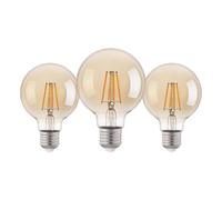 Eglo set de 3 lámparas LED de filamento con casquillo E27, bombillas Edison vintage ámbar, 4 vatios cada una, bombillas globo blanco cálido, 2200 K, 400 lumen, bombilla retro G80, Ø 8 cm