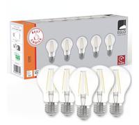 EGLO set de 5 lámparas LED de filamento E27, bombilla Edison transparente, 7 vatios (equivalente a 60 vatios), 806 lúmenes, bombilla blanca cálida, 2700 K, bombilla A60, Ø 6 cm