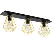 Eglo lámpara de techo Tarbes 2, de 3 luces, iluminación de salón de metal en negro, latón, luz de dormitorio, casquillo E27, L 77 cm
