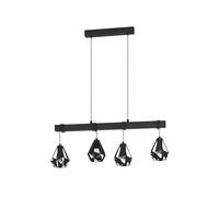 Eglo Townshend Lámpara colgante con 4 focos, para colocar sobre la mesa del comedor, fabricada en madera de color negro, con casquillo E27 y diseño retro e industrial