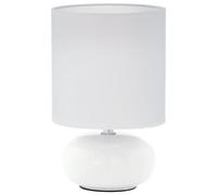 EGLO Trondio Lámpara de mesa de cerámica y textil, lámpara de mesilla de noche en blanco, lámpara de salón con interruptor, casquillo E14