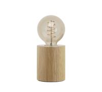 Eglo Turialdo Lámpara de mesa, estilo industrial, vintage, lámpara de mesilla de noche de madera y acero, lámpara de salón en natural, negro, con interruptor, E27, certificado FSC