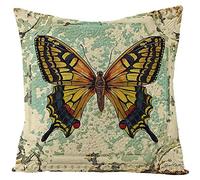 EHOMERY Almohada Decorativa Funda Cojín Yute Patrón De Mariposa Linaza Funda Almohada Raso O Seda Funda Cojín Yute Decoración del Sofá De La Sala De Estar Beis Amarillo 20X20 Inches