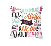 EHOMERY Fundas De Almohada Microfibra Cojín Lino Hola En Varios Idiomas Seda Lactancia Exterior Decoración del Sofá Sala Estar Multicolor 16X16 Inches