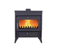 EIDER BIOMASA Estufa de Leña CAPRI - 16,28 kW - Con Parrilla para Cocinar - Rendimiento 78% - Hasta 315 m³ - Doble Combustión - Hierro Fundido - Clase A