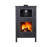 EIDER BIOMASA Estufa de Leña con Horno QUARTZ - Chimenea de Leña Interior - 9,7 kW (máx. 12,4 kW) - Rendimiento 78% - Hasta 240 m³ - Doble Combustión - Hierro - Clase A
