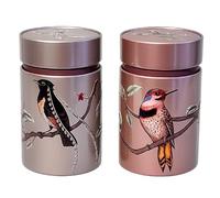 Eigenart CASE Birds Juego de 2 tarros redondos de hojalata de 7,5 x 7,5 x 11,7 cm, recipientes decorativos aptos para alimentos secos, con tapa de inserción de 150 g