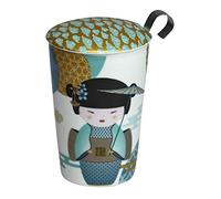 EigenArt Teaeve - Taza de té de porcelana de doble pared, con tapa de porcelana e infusionador de acero inoxidable, 350 ml