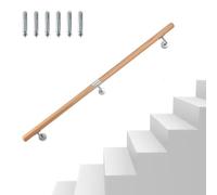 Eikuavons Pasamanos de madera de haya, 150 cm, pasamanos de pared, escaleras con soporte de pared y tapas finales, pasamanos de madera antideslizante, barandilla para escaleras, balcón, redondo, 42 mm