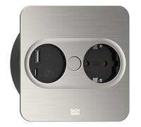 Einbausteckdose TWIST 2, eckig, 2-fach (edelstahl, 1x Schutzkontakt, 1x USB-A, 1x USB-C)