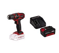 Einhell 4513927 Taladro a batería + Kit con cargador y batería de repuesto de 18 V, 4 Ah, 0 W, 21 V, 4.0, tiempo de carga: 60 minutos, color rojo/negro