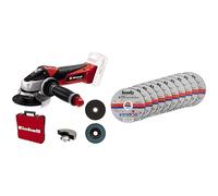 Einhell Amoladora angular con batería TE-AG 18/115 Li-Solo Acc Power X-Change (18V, 115 mm diámetro de disco, 28 mm profundidad de corte, arranque suave, sin batería) + Lata de 10 discos de 115